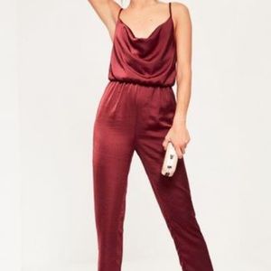 Missguided Burgundy Satin Jumpsuit